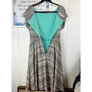Evan Picone Size 8 Knitted Geometrical Multicolor Design MIDI Dress W/ Lining